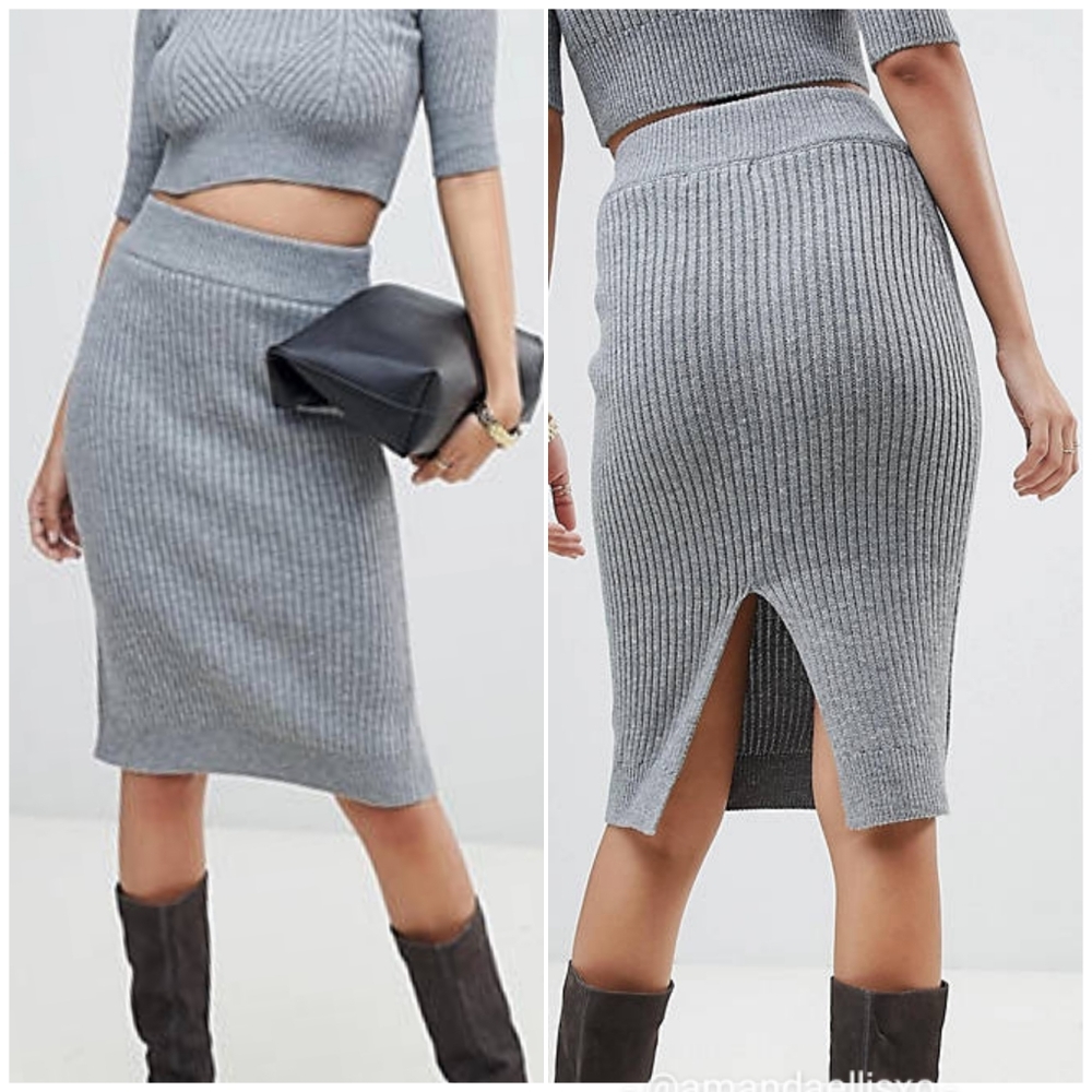 Brave Soul London High Rise Ribbed Knit Sweater Pencil Skirt